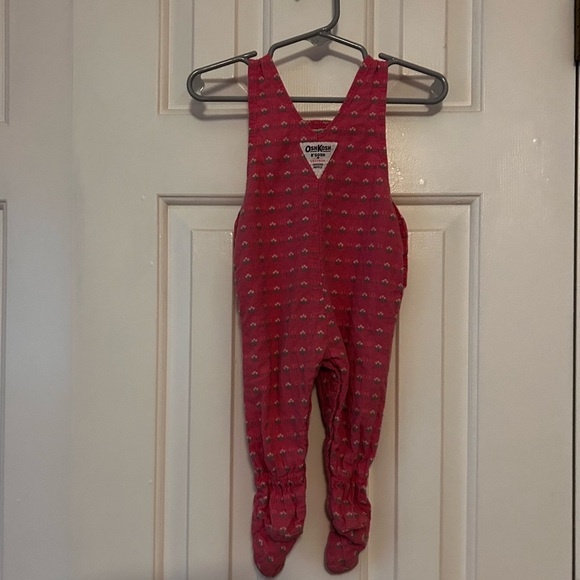 Vintage Oshkosh Pink and white floral footie overalls size 3/6 months - Picture 4 of 6